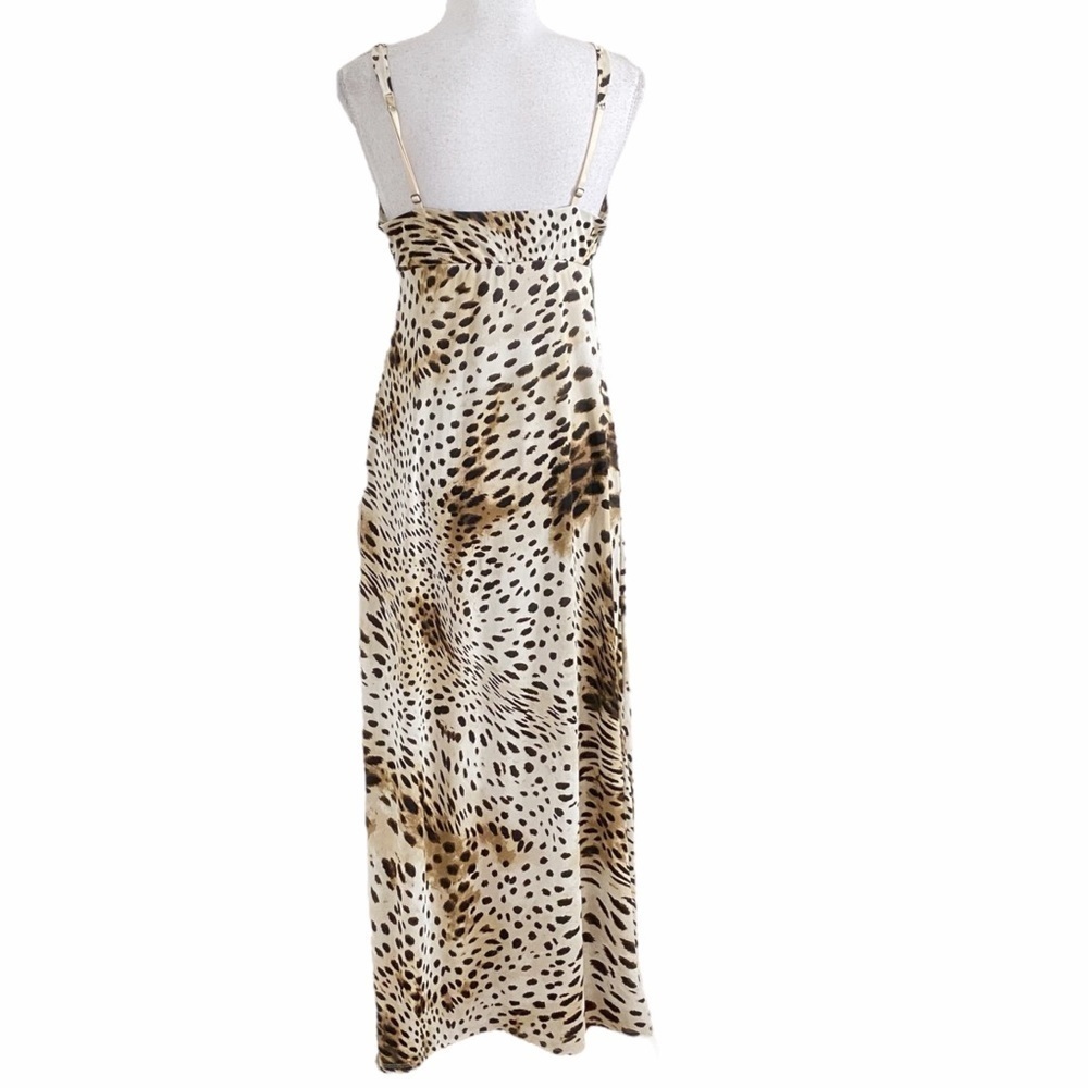 NATORI LEOPARD SATIN CUT OUT SLEEVELESS FULL LENGTH MAXI SLEEP SLIP GOWN DRESS - Picture 4 of 9